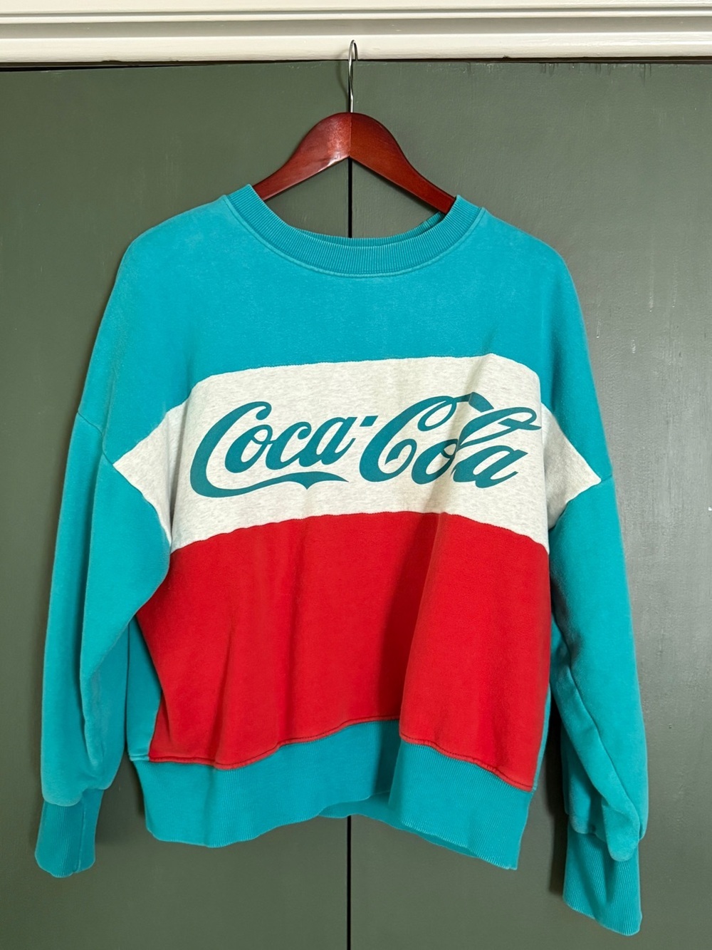Vintage Coca Cola Teal/Red/White Colorblock Crewneck Sweatshirt